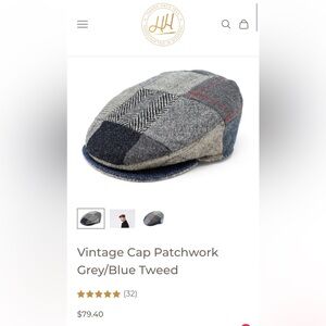 Hanna Hats-Vintage Cap Patchwork Grey/Blue Tweed-Small